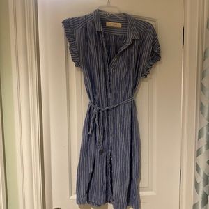 Size medium denim, striped knee length dress with pockets and belt